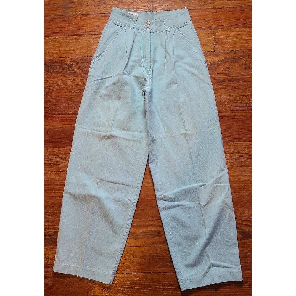 VTG Forindi High Rise Pleated Crop Pants Tapered Womens SZ 5/6 Aqua Twill